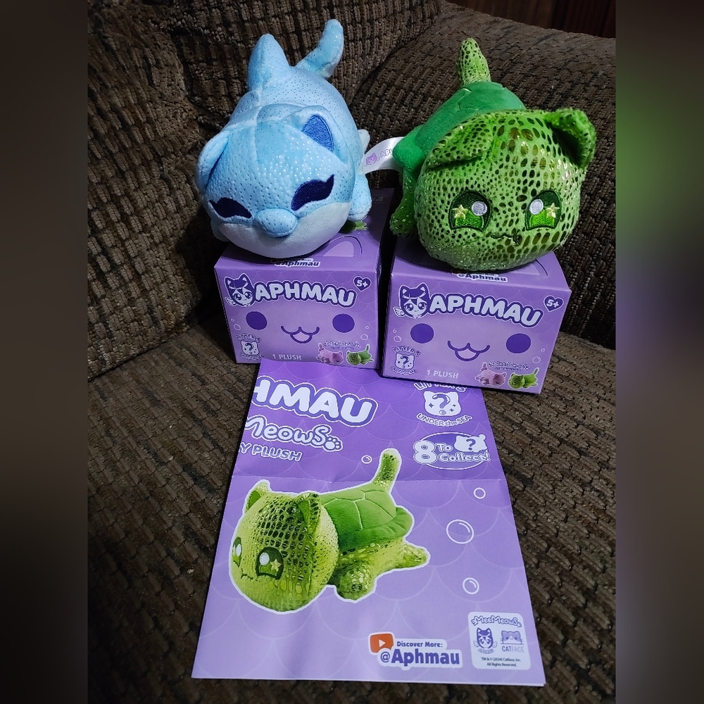 Aphmau MeeMeows Cat Plushes Rare Turtle Cat Common Dolphin Cat Series 5 Open Box